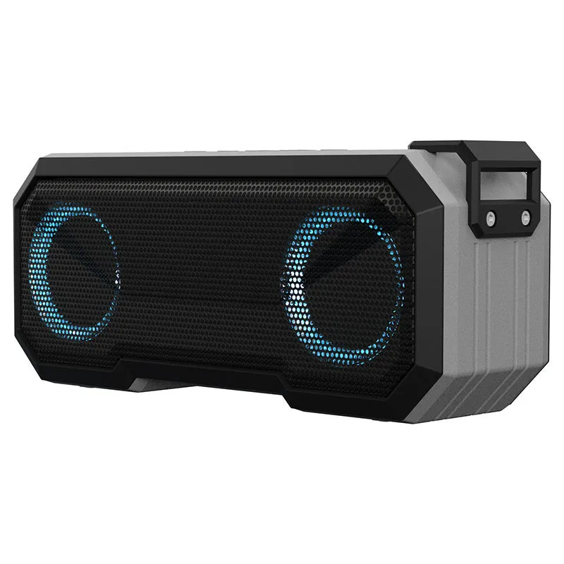 Waterproof colourful luminous outdoor wireless speaker with dual speakers and power bank in black