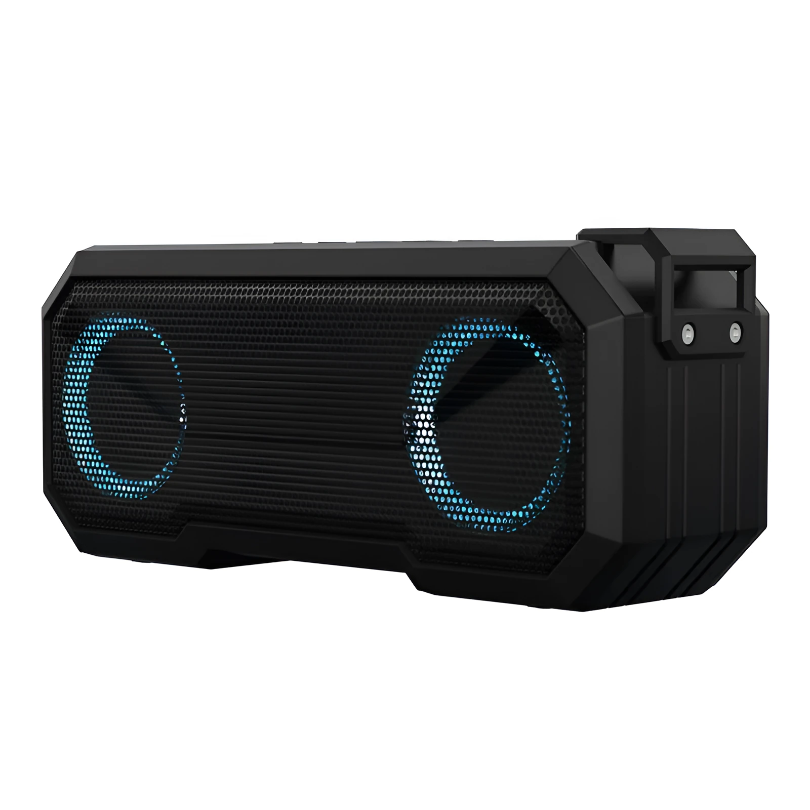 Waterproof colourful luminous outdoor wireless speaker with dual speakers and power bank in black