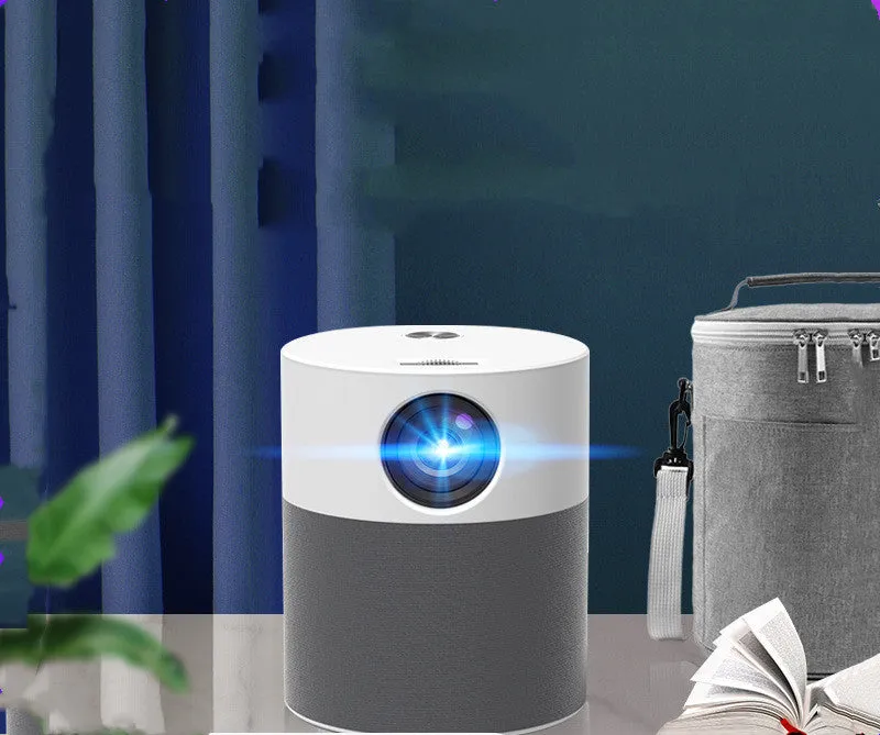 White mini home high-definition projector with 1080P resolution and front projection lens