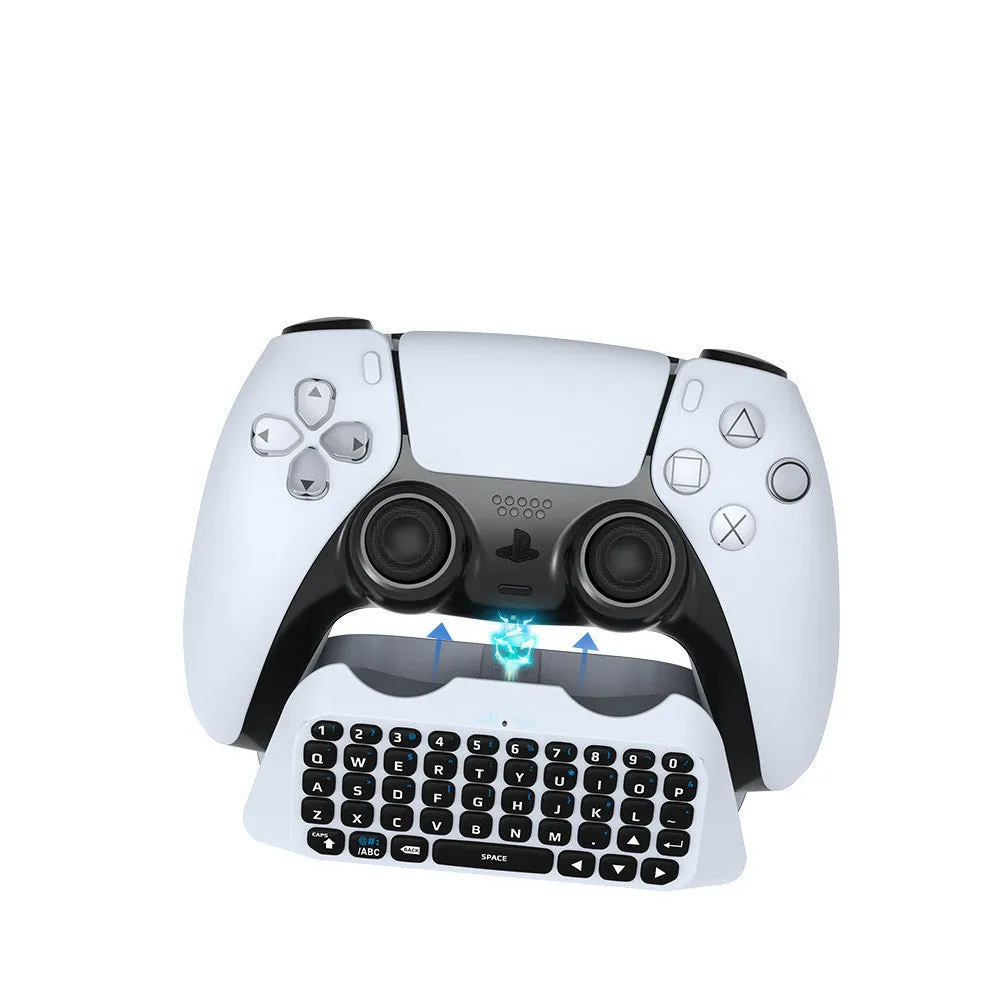 White PS4 Bluetooth chat keyboard attached to a controller, compact ABS design with USB charging cable