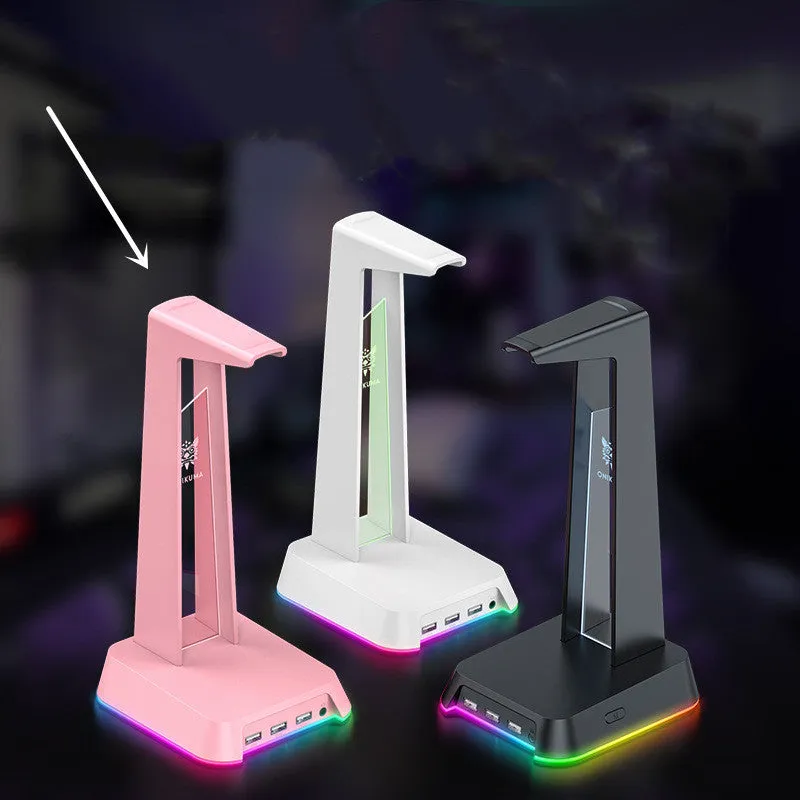 Illuminated headphone stand with Symphony RGB lighting and USB hub in black