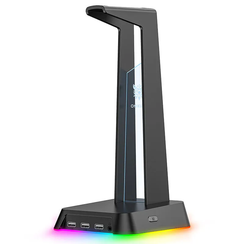 Illuminated headphone stand with Symphony RGB lighting and USB hub in black