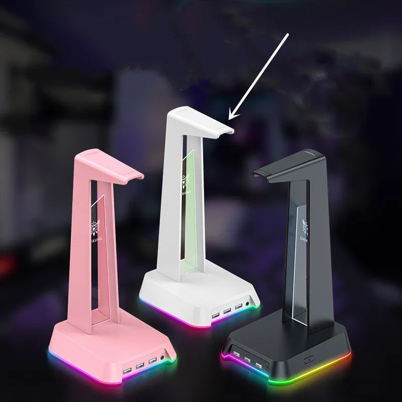 Illuminated headphone stand with Symphony RGB lighting and USB hub in black