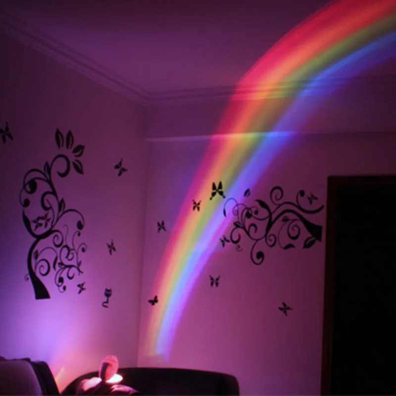 Egg-shaped white rainbow projection lamp with three lighting modes, 14x10x6cm, on a table