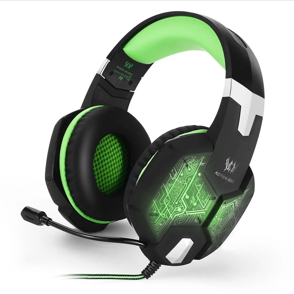 G1000 wired gaming headset with microphone, over-ear design, blue colour
