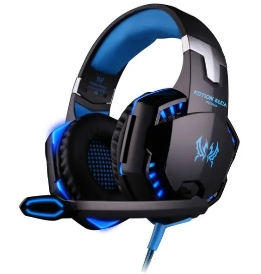 G1000 wired gaming headset with microphone, over-ear design, blue colour