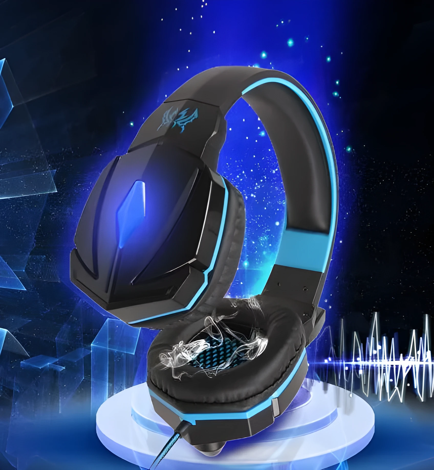 G1000 wired gaming headset with microphone, over-ear design, blue colour