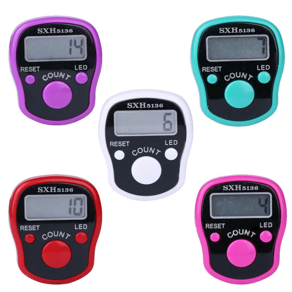 Purple electronic Buddha finger counter ring with LED luminous display for counting up to 99,999 pieces