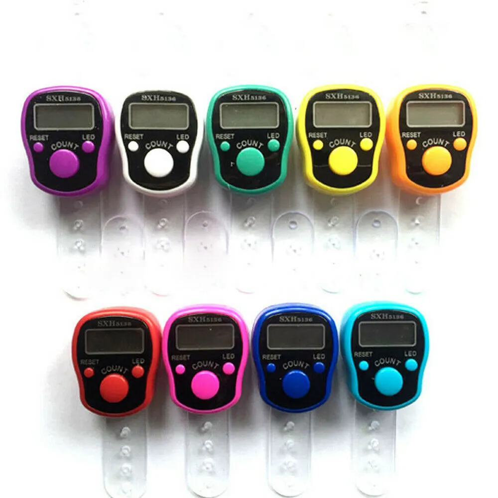 Purple electronic Buddha finger counter ring with LED luminous display for counting up to 99,999 pieces