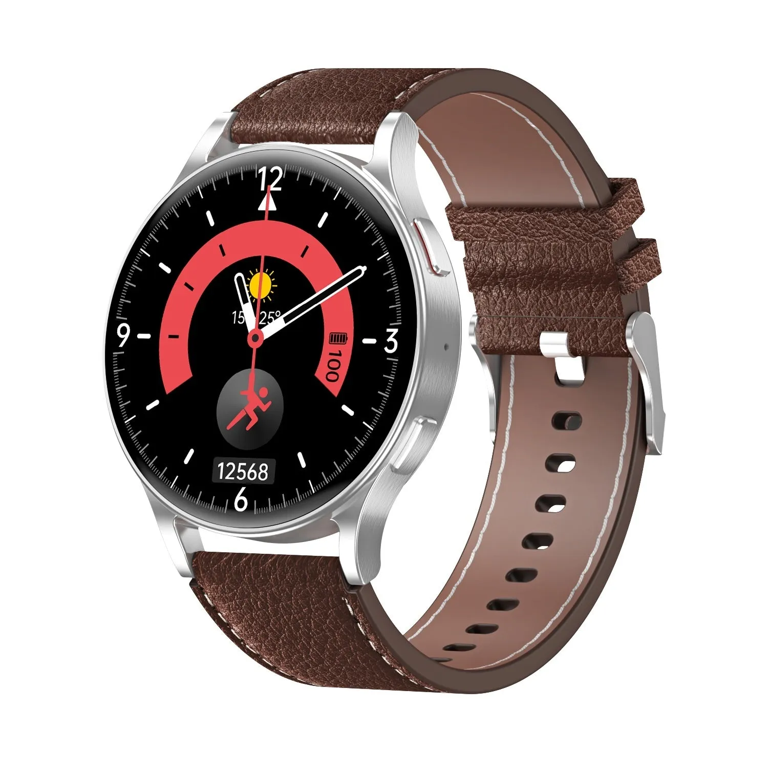 SmartWatch with white background dial and multiple strap colour options steel belt black and silver