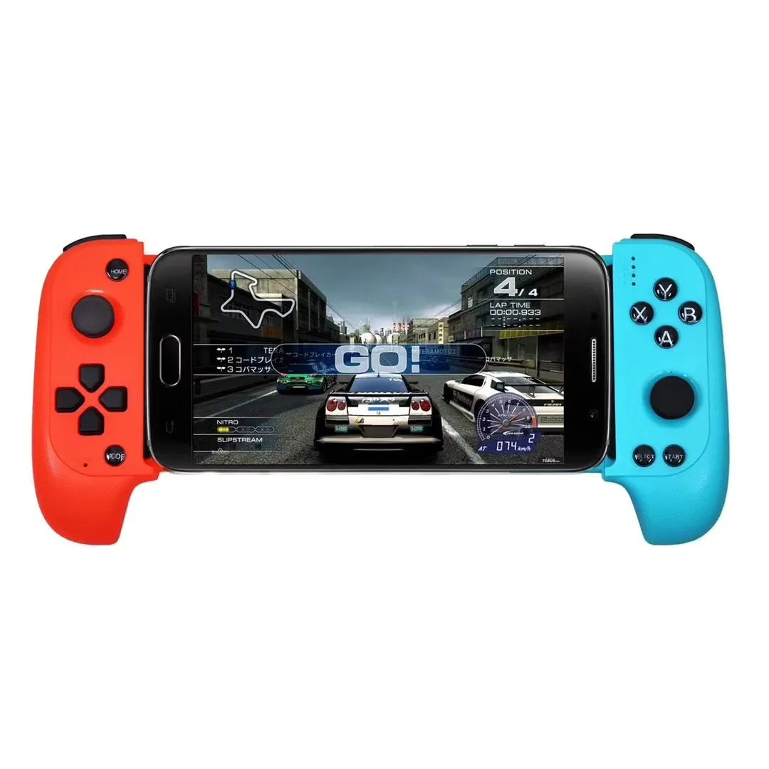 Cytec black wireless Bluetooth game controller with telescopic handle holding a mobile phone.