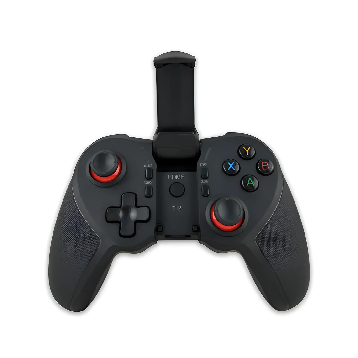 Black wireless Bluetooth game controller for Android iOS PC, 17.5 cm long, on light background