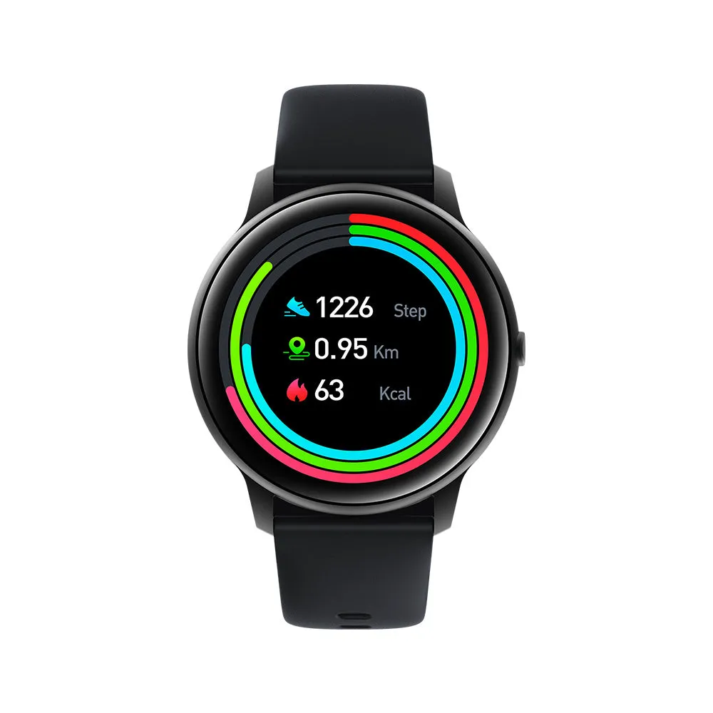 IMILAB KW66 smart watch black front view with 1.28 inch TFT screen and alloy case