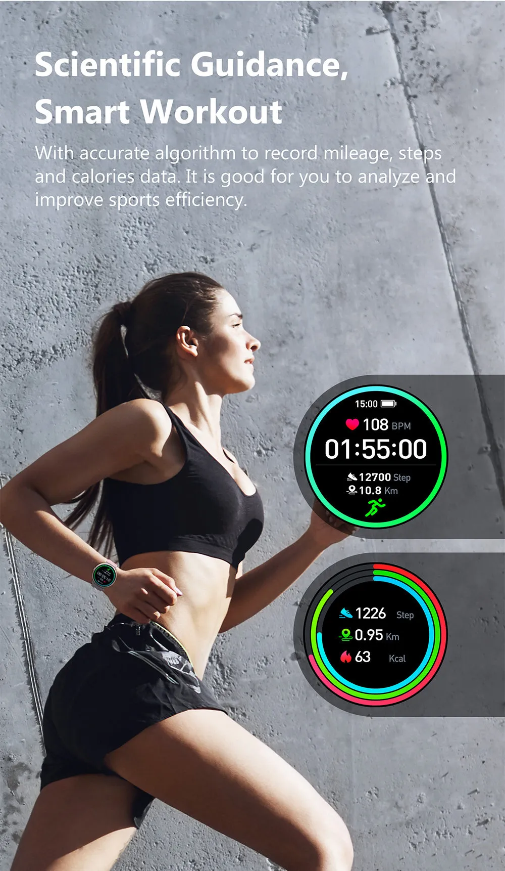 IMILAB KW66 smart watch black front view with 1.28 inch TFT screen and alloy case