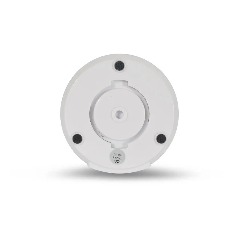 White wireless indoor security camera with 1080P HD resolution and hemispherical design on white background