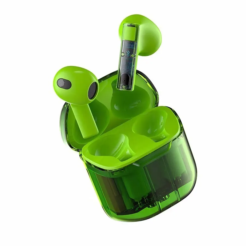 TWS carbon fibre colour printing graphite headphones with white earbuds and charging case