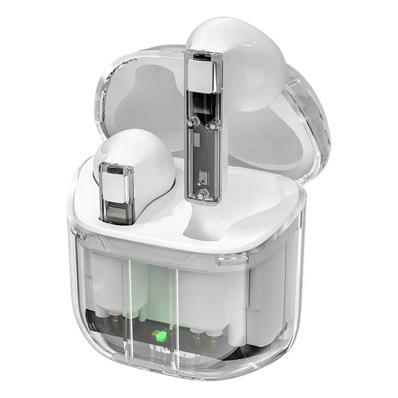 TWS carbon fibre colour printing graphite headphones with white earbuds and charging case