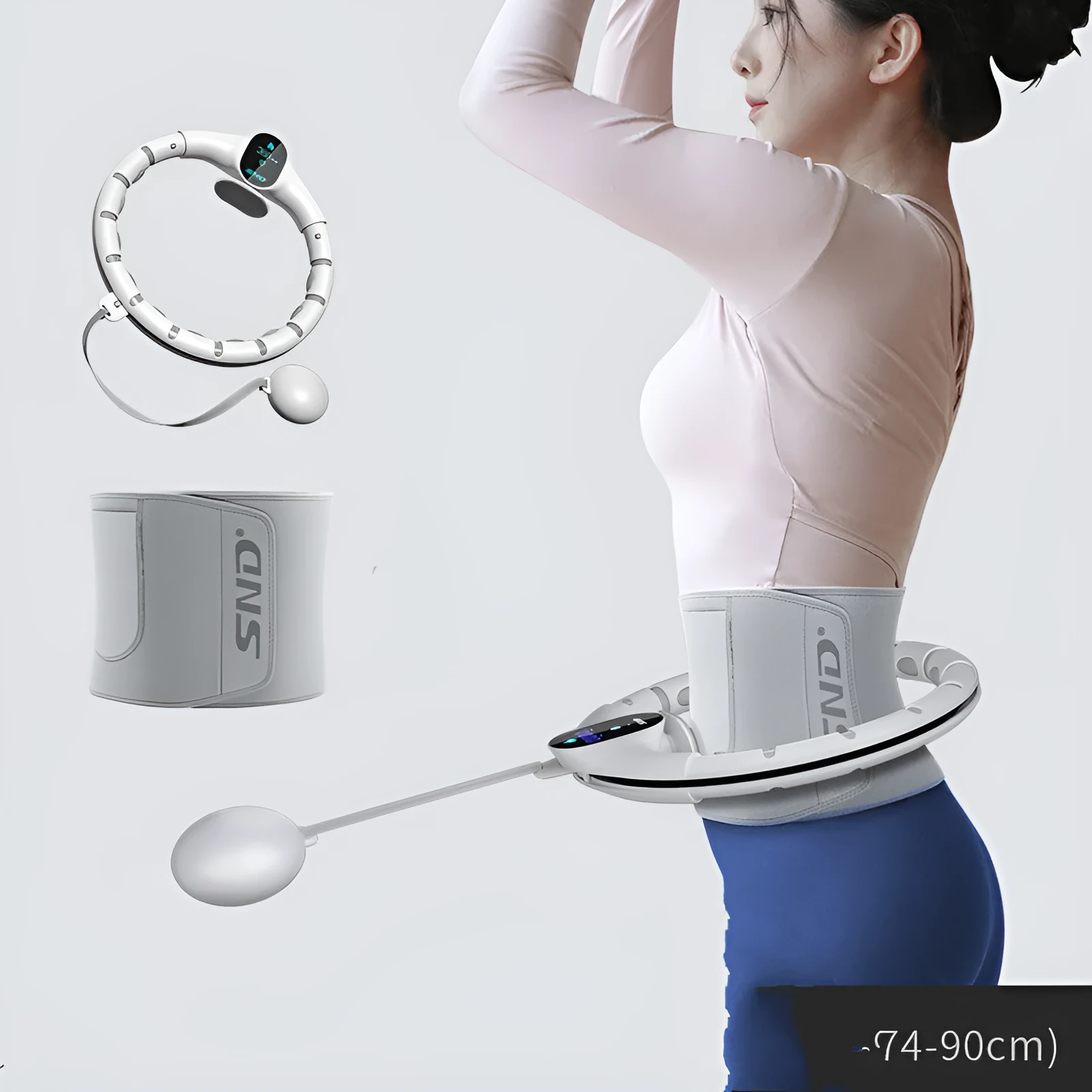 White detachable smart hoop with ABS and TPE construction, L size with extended belt option for aerobic exercise