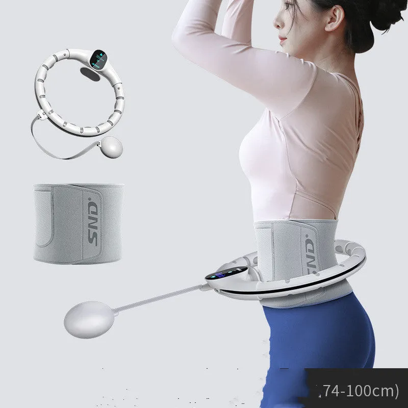 White detachable smart hoop with ABS and TPE construction, L size with extended belt option for aerobic exercise