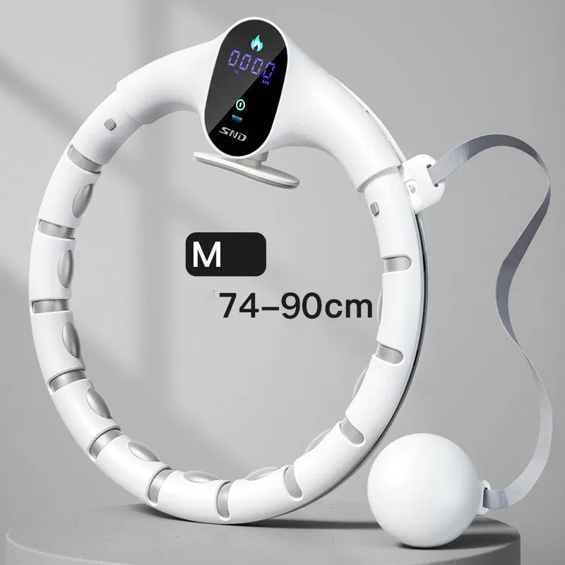 White detachable smart hoop with ABS and TPE construction, L size with extended belt option for aerobic exercise