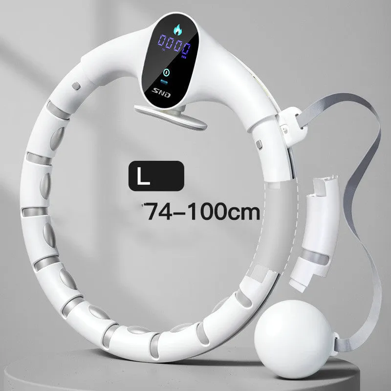 White detachable smart hoop with ABS and TPE construction, L size with extended belt option for aerobic exercise