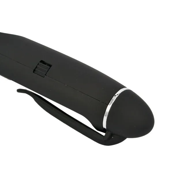 Wireless presenter remote in black molded plastic with USB receiver and red laser pointer
