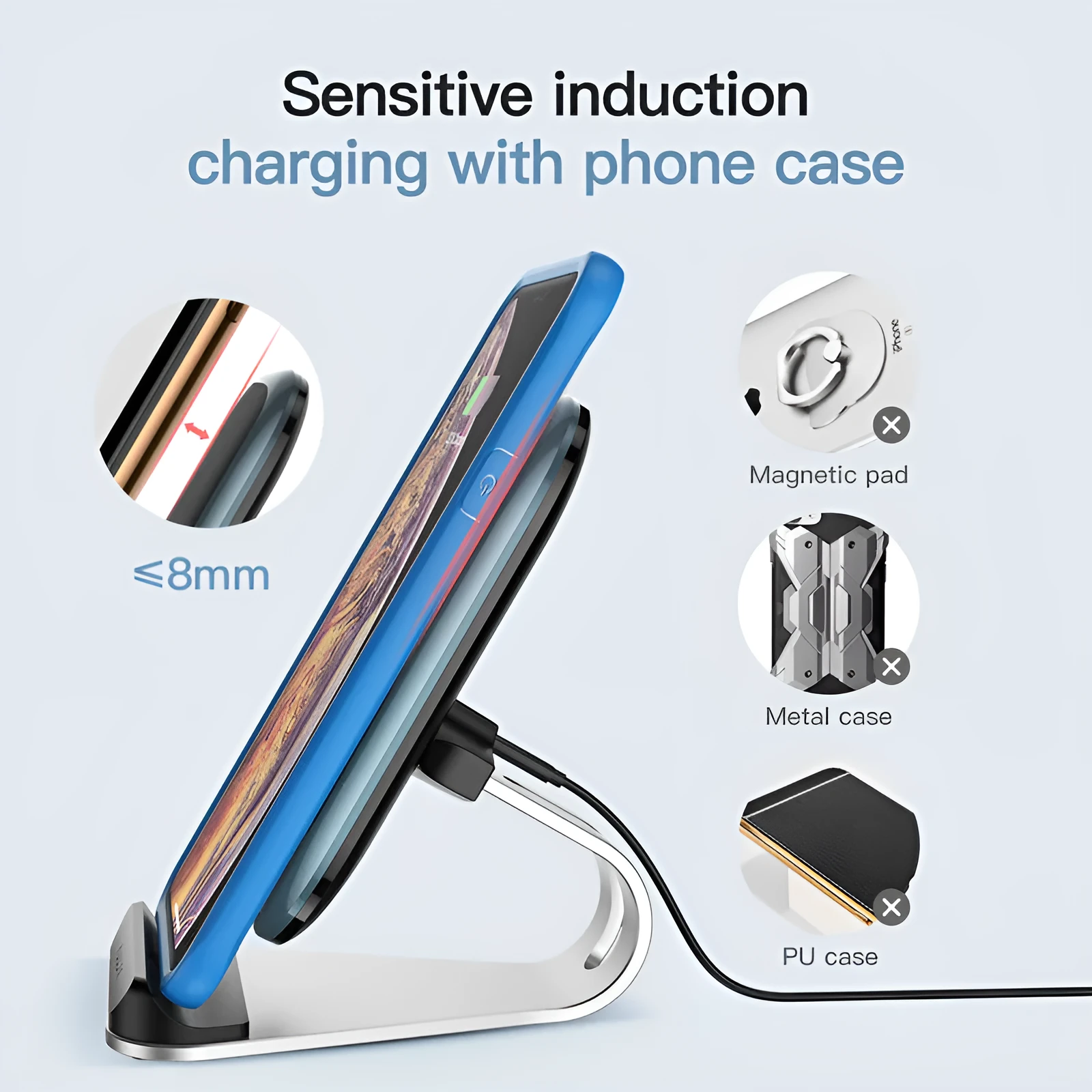 Kuulaa KL-021 fast wireless charger in black with Type-C port and charging area