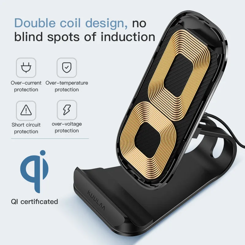 Kuulaa KL-021 fast wireless charger in black with Type-C port and charging area