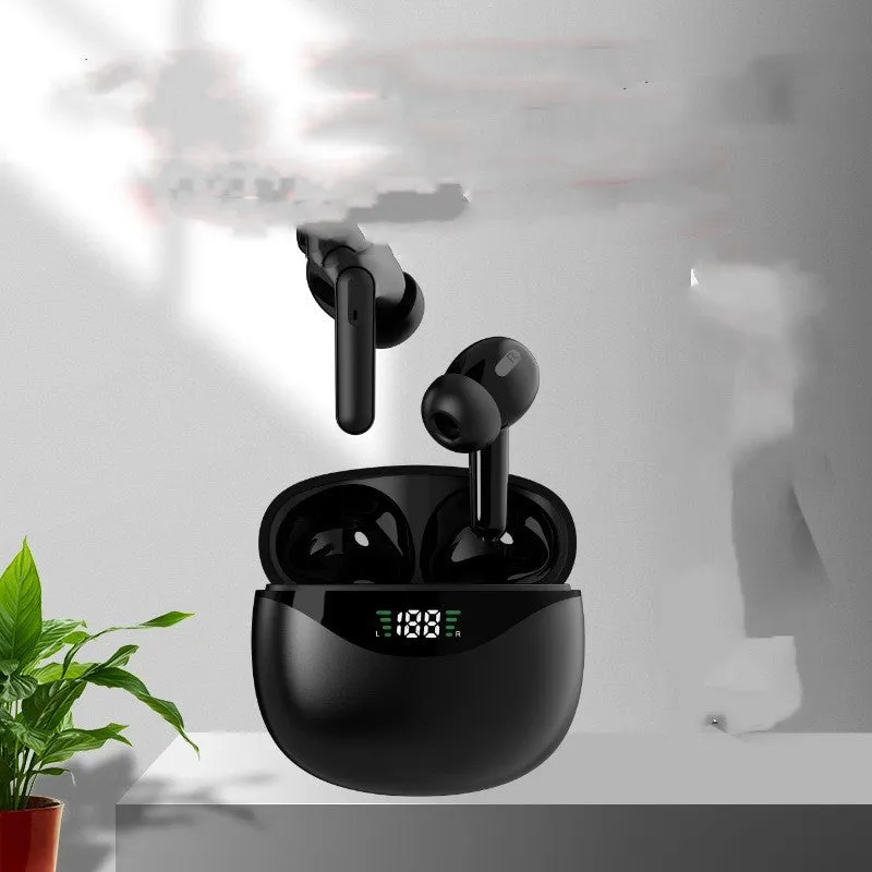 Bluetooth headset with digital display, touch controls, stereo earbuds in black colour