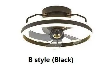 Modern white ceiling fan with integrated light and five blades, shown installed on a ceiling.
