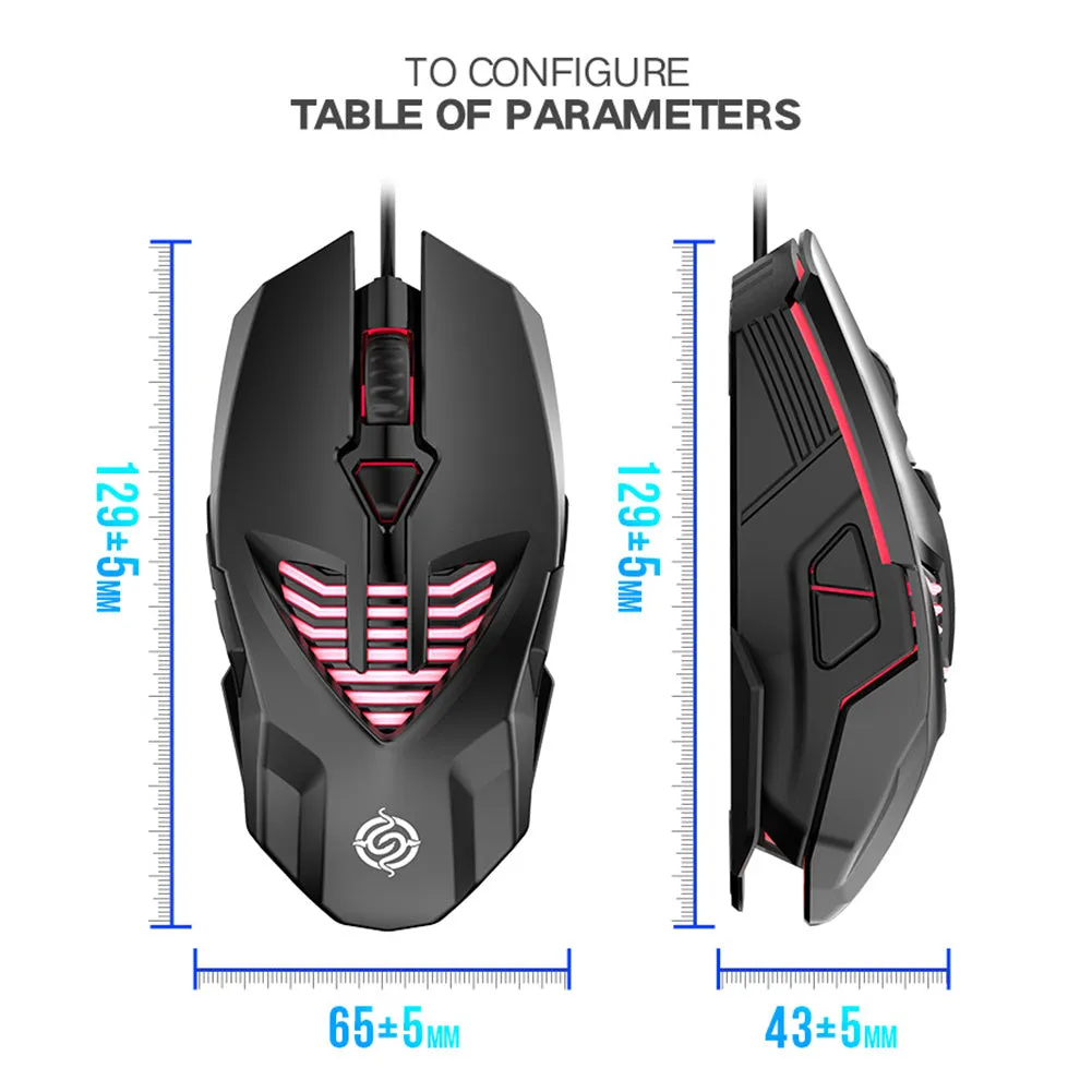 Wired USB gaming mouse with 1600 DPI optical sensor, rat size, black colour, and 1.5 metre cable for office laptop use