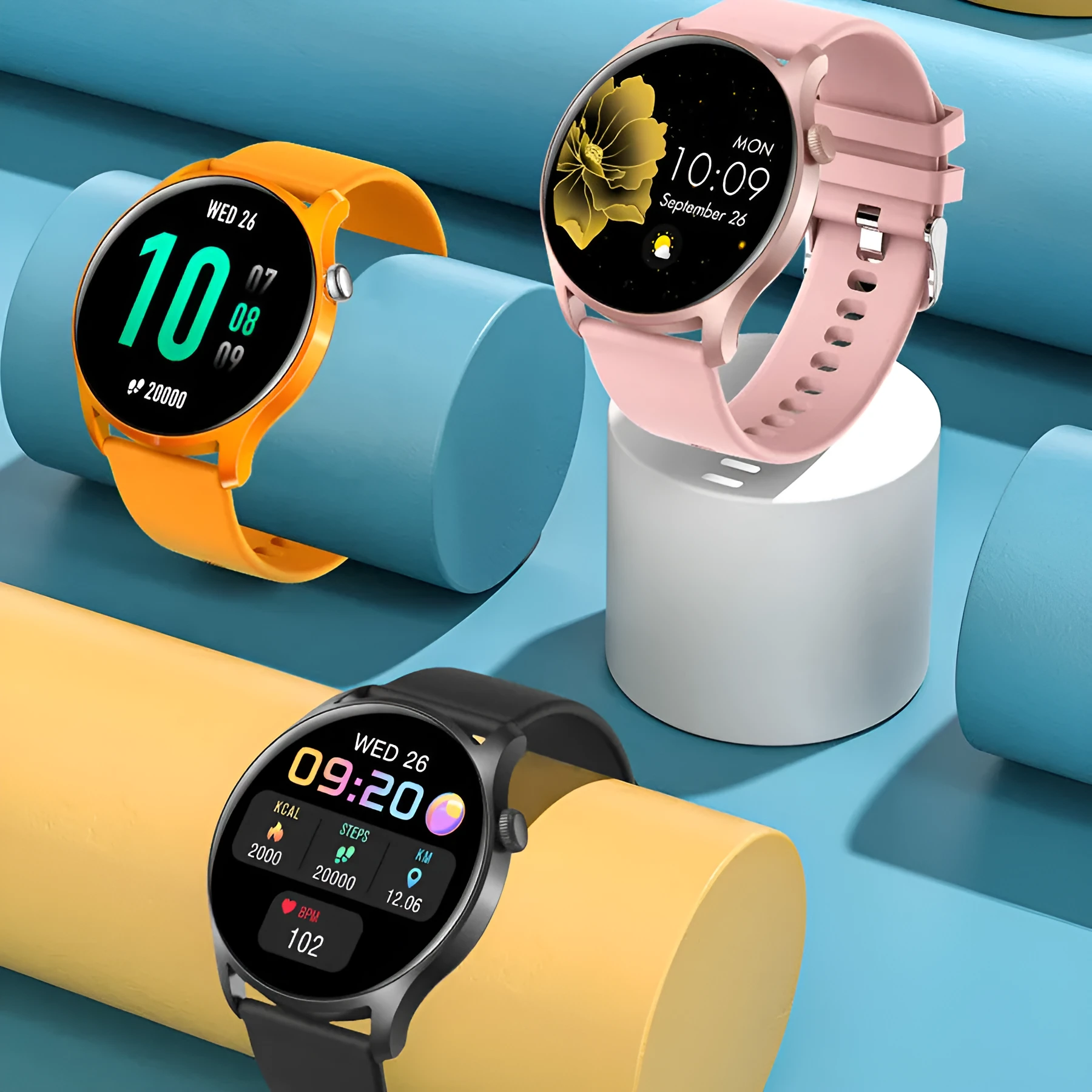 Smart watch with heart rate and blood pressure monitoring on silicone strap