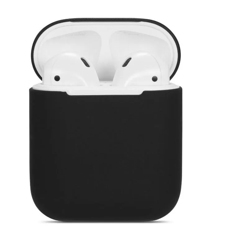 Soft silicone protective case for Apple AirPods charging case in multiple colours including black, grey, pink, and blue.