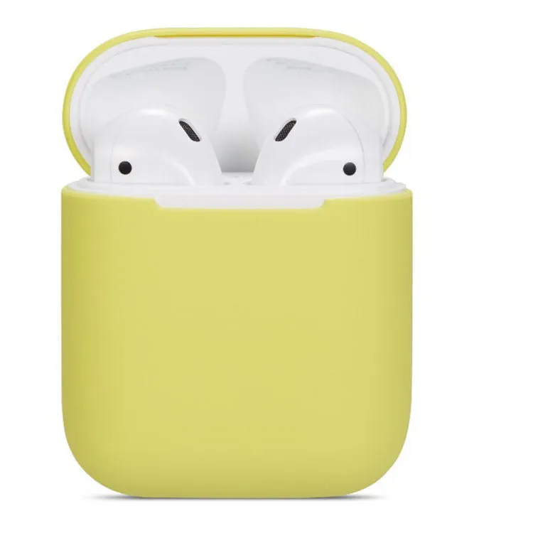Soft silicone protective case for Apple AirPods charging case in multiple colours including black, grey, pink, and blue.