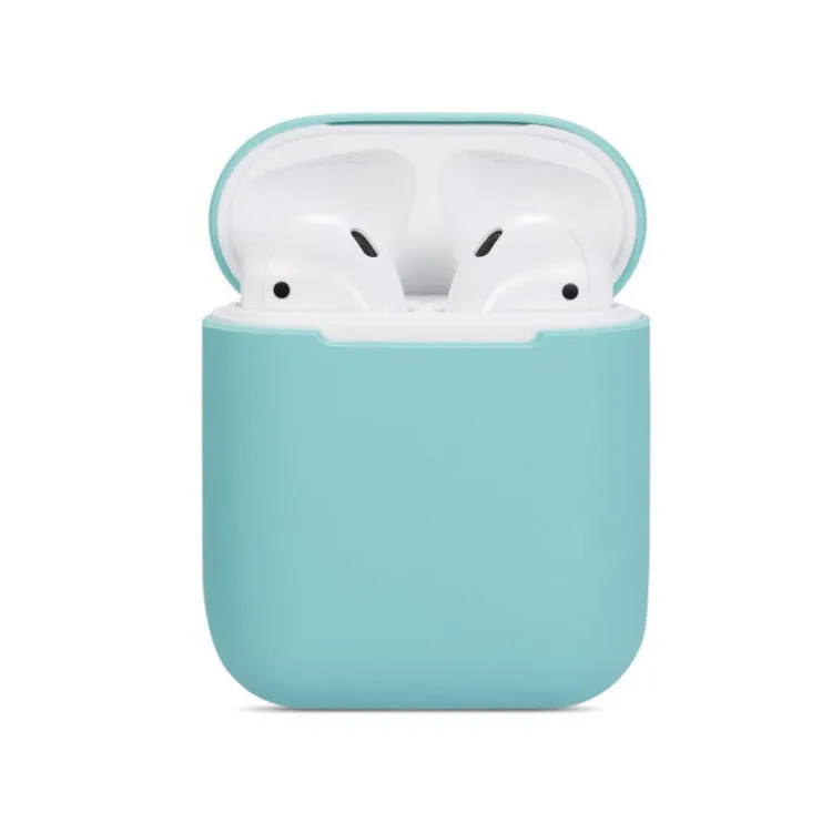 Soft silicone protective case for Apple AirPods charging case in multiple colours including black, grey, pink, and blue.