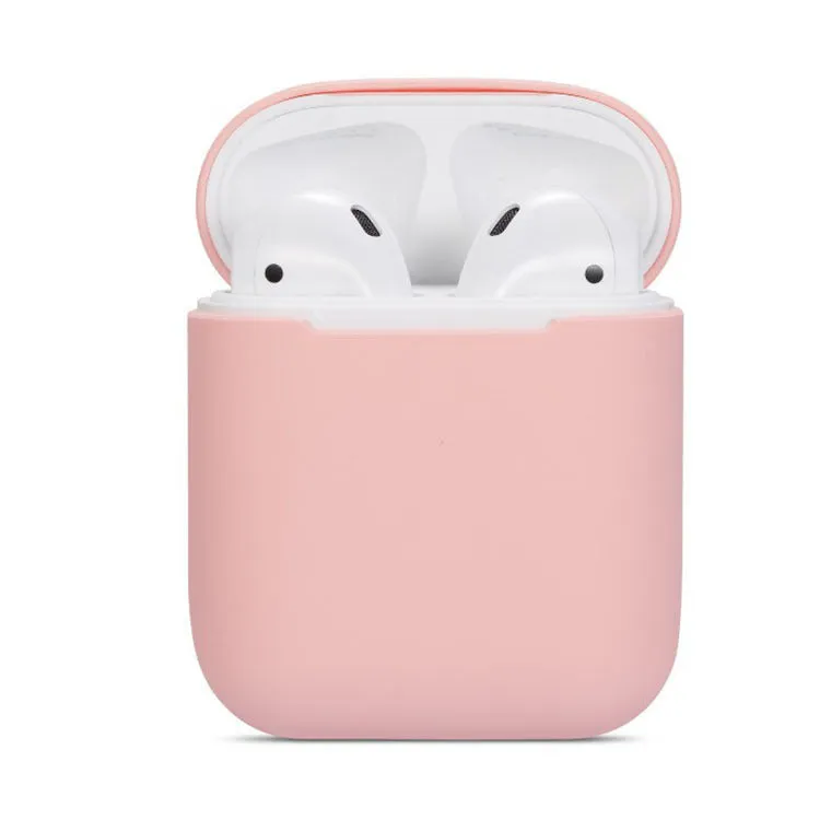 Soft silicone protective case for Apple AirPods charging case in multiple colours including black, grey, pink, and blue.