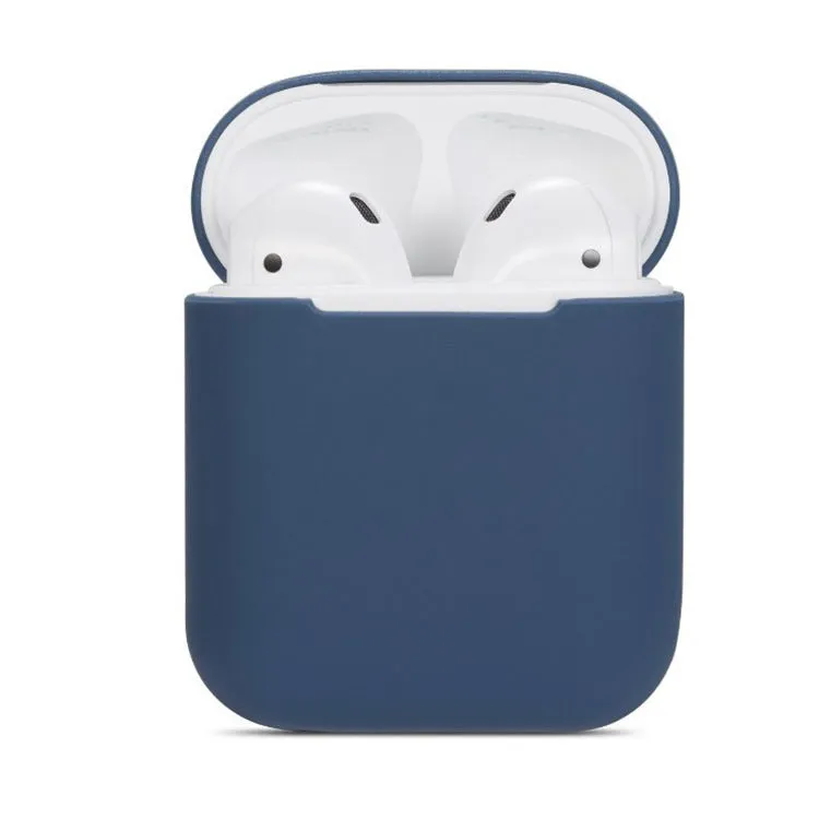 Soft silicone protective case for Apple AirPods charging case in multiple colours including black, grey, pink, and blue.