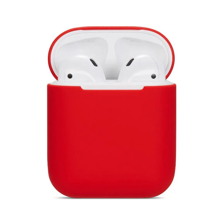 Soft silicone protective case for Apple AirPods charging case in multiple colours including black, grey, pink, and blue.