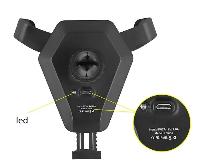 Black car wireless charger magic array with Micro USB input for vehicle charging
