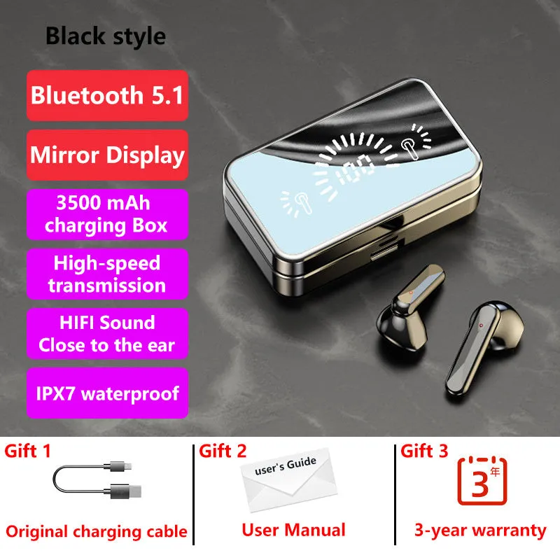 Bluetooth 5.0 wireless e-sports headset earplug stereo with power display in black and white