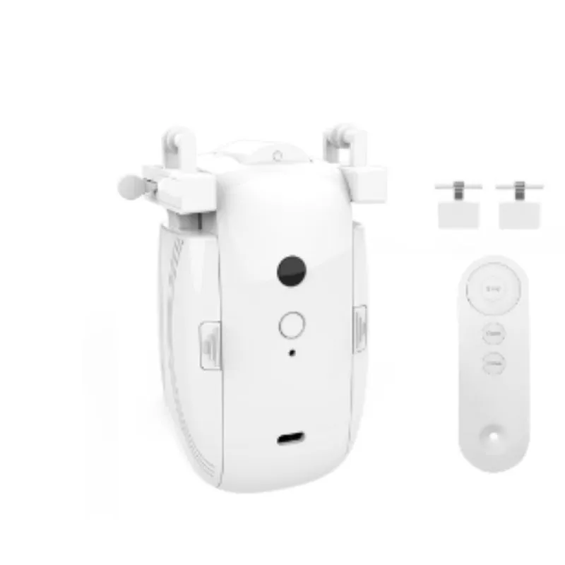 White WiFi smart curtain robot for Roman rod rails with 4000mAh battery and USB charging