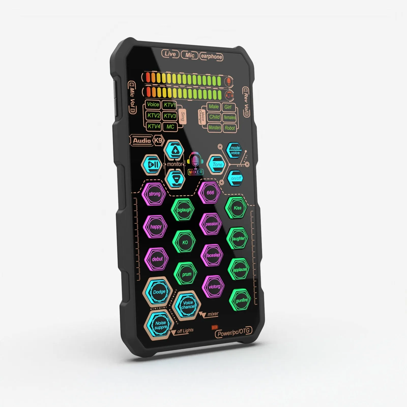 K9 outdoor mobile live streaming sound card suit in black with wired connection