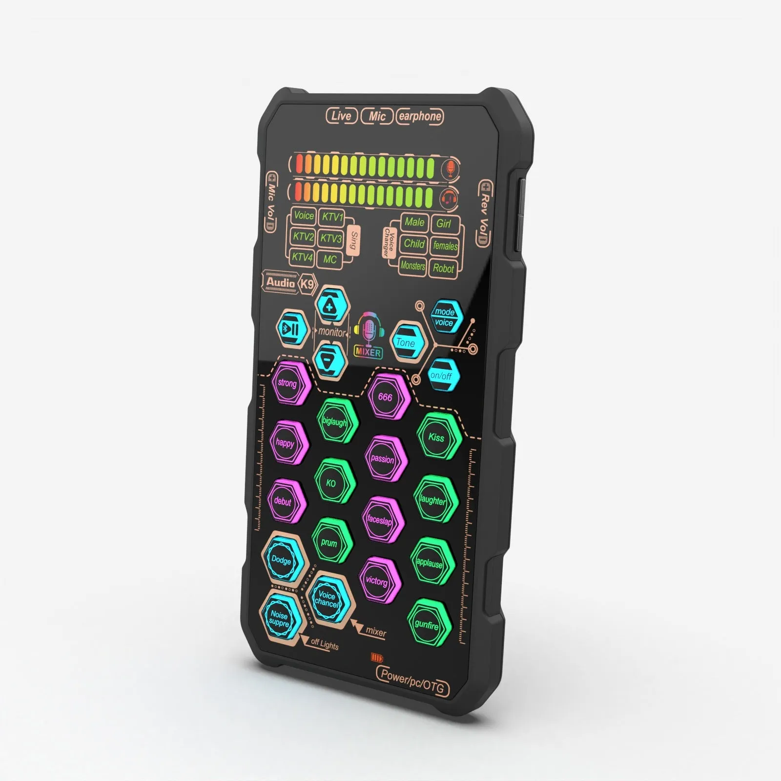 K9 outdoor mobile live streaming sound card suit in black with wired connection