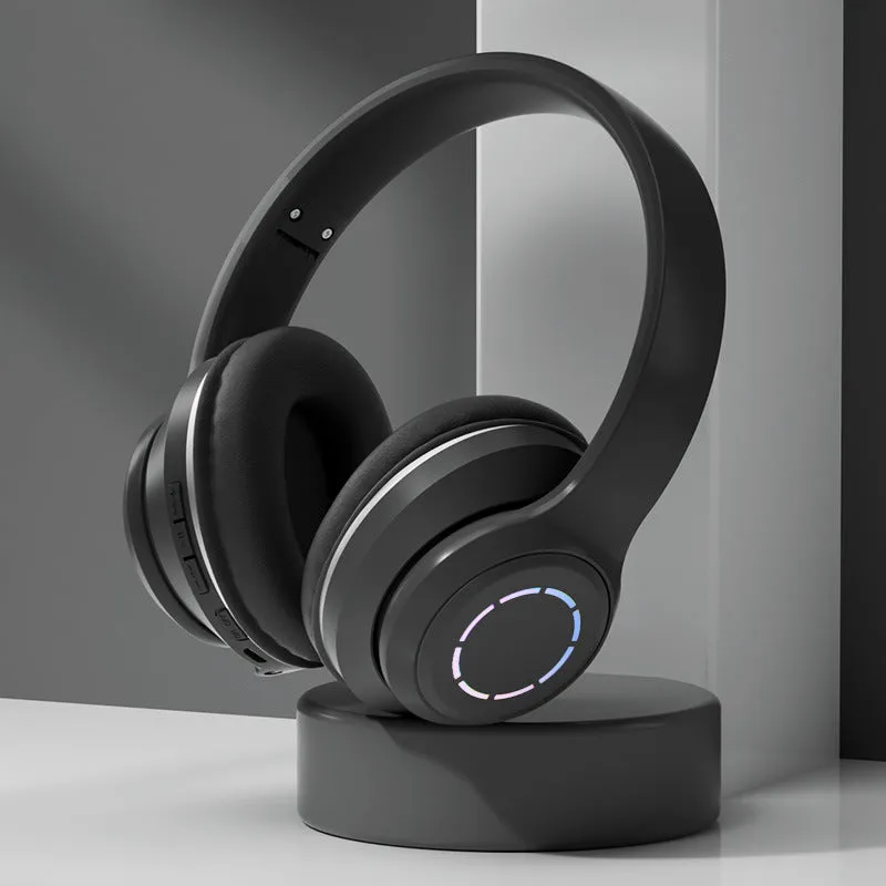 Gradient foldable wireless Bluetooth headset in blue with ear cushions and padded headband