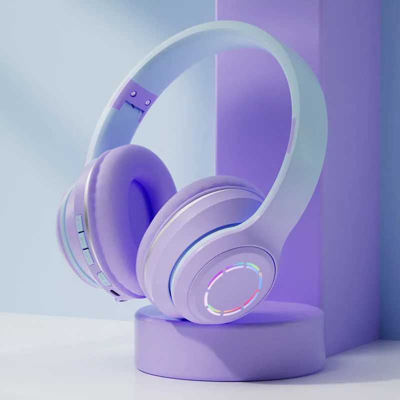 Gradient foldable wireless Bluetooth headset in blue with ear cushions and padded headband