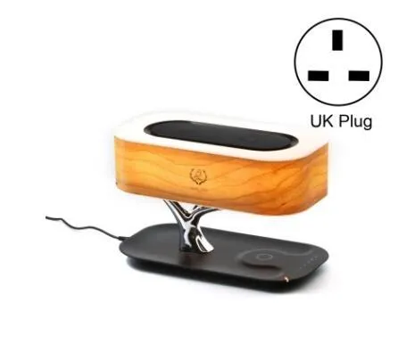 Creative Tree Light Table Lamp with Bluetooth speaker, wireless charger, natural cherry veneer lampshade, tree-shaped support