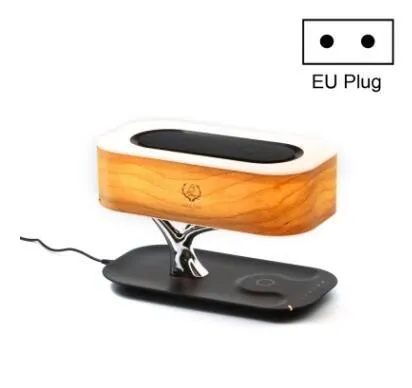 Creative Tree Light Table Lamp with Bluetooth speaker, wireless charger, natural cherry veneer lampshade, tree-shaped support