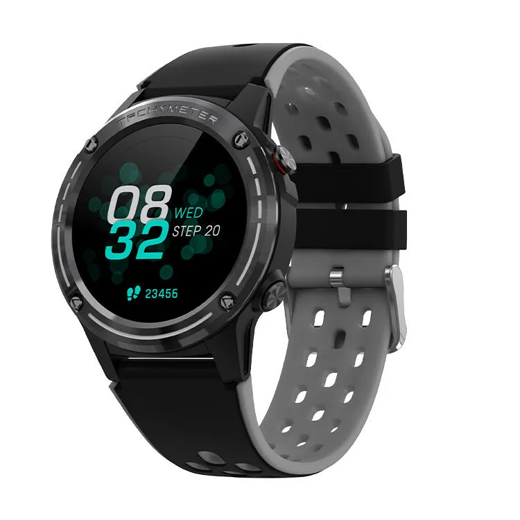 GPS smart watch with silicone sports band in blue, black, cyan, or silver black