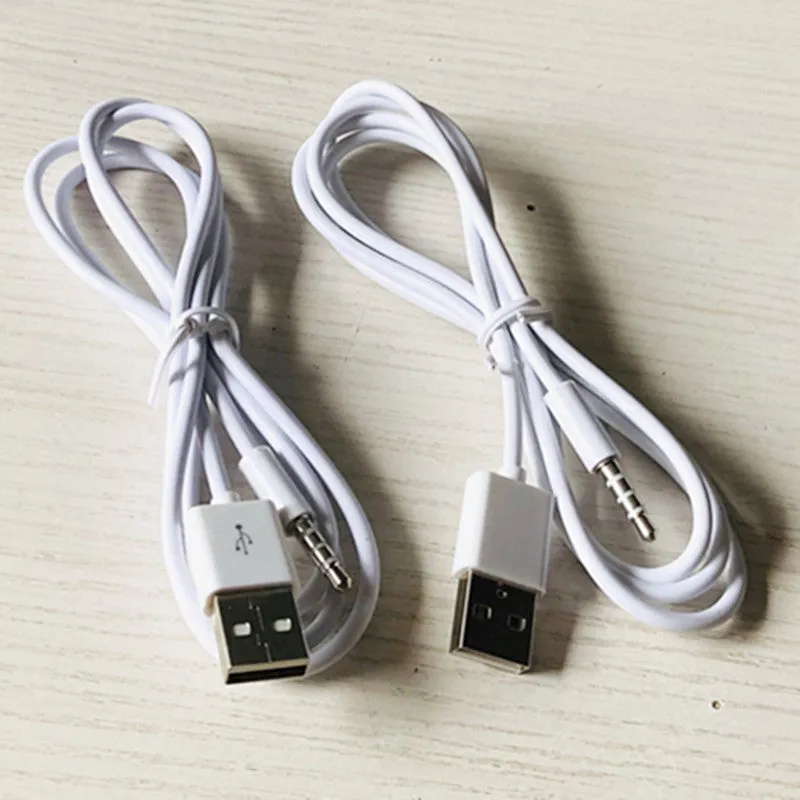White USB male to audio adapter cable with nickel-plated connectors, 1 metre length