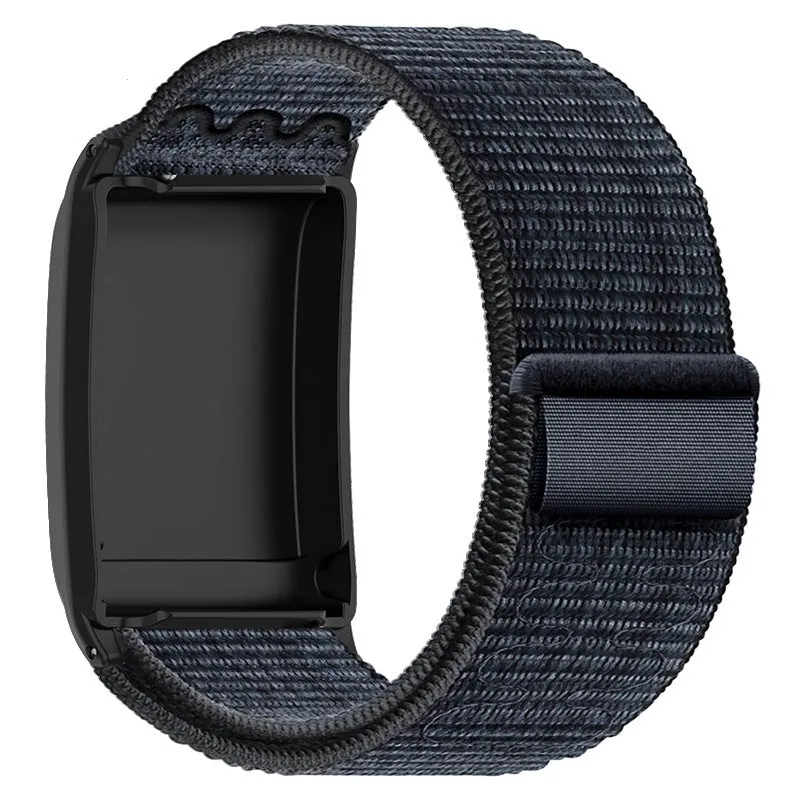 Nylon woven sports bracelet strap in obsidian black for Whoop 4.0 and 5.0, 22mm width with Velcro closure